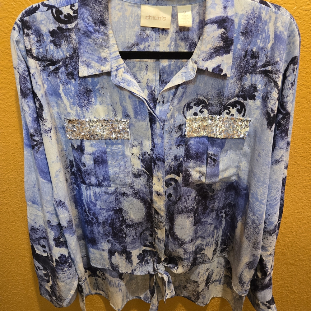 Chico's Blue Patterned Women's Top